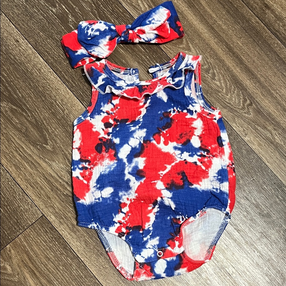 Chick Pea Red and Blue Tie-Dye One Piece with Headband